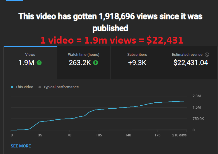 1.9M views → $22K revenue